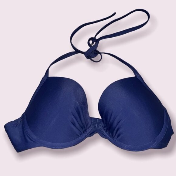Aerie Bikini Top Bridget Navy Blue Padded Halter Womens Size 36 C / Medium - Picture 1 of 3